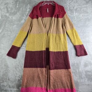Free People Cardigan Womens XS Multicolor Colorblock Mohair Blend Longline Italy